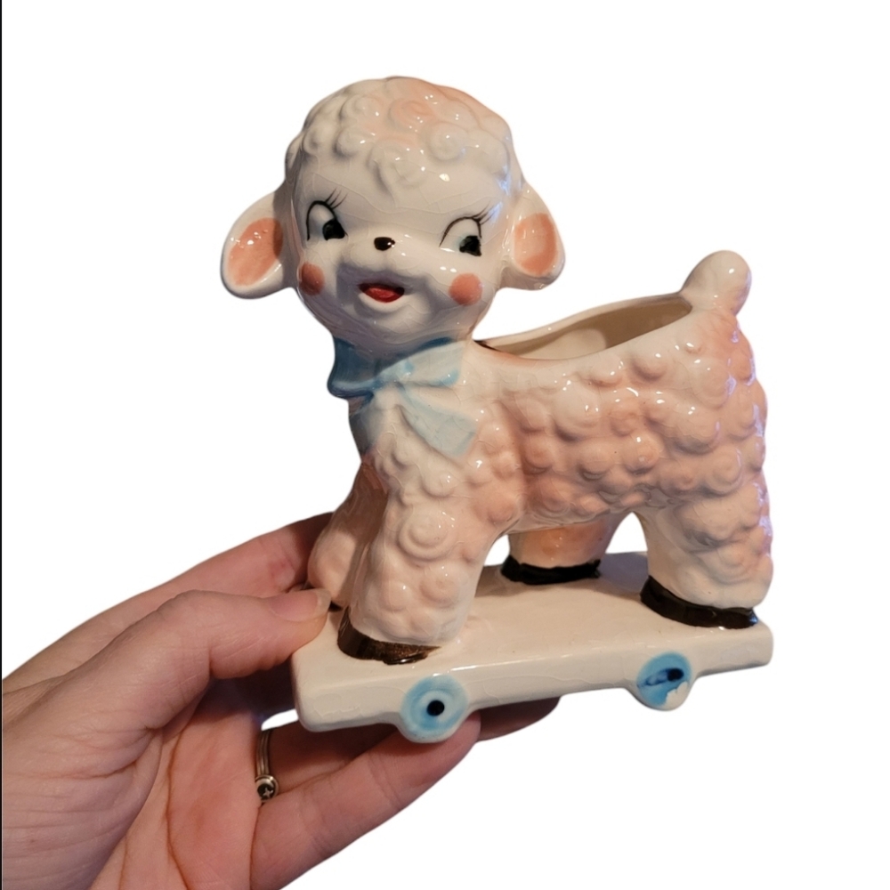 Adorable Vintage Pink Lamb Planter